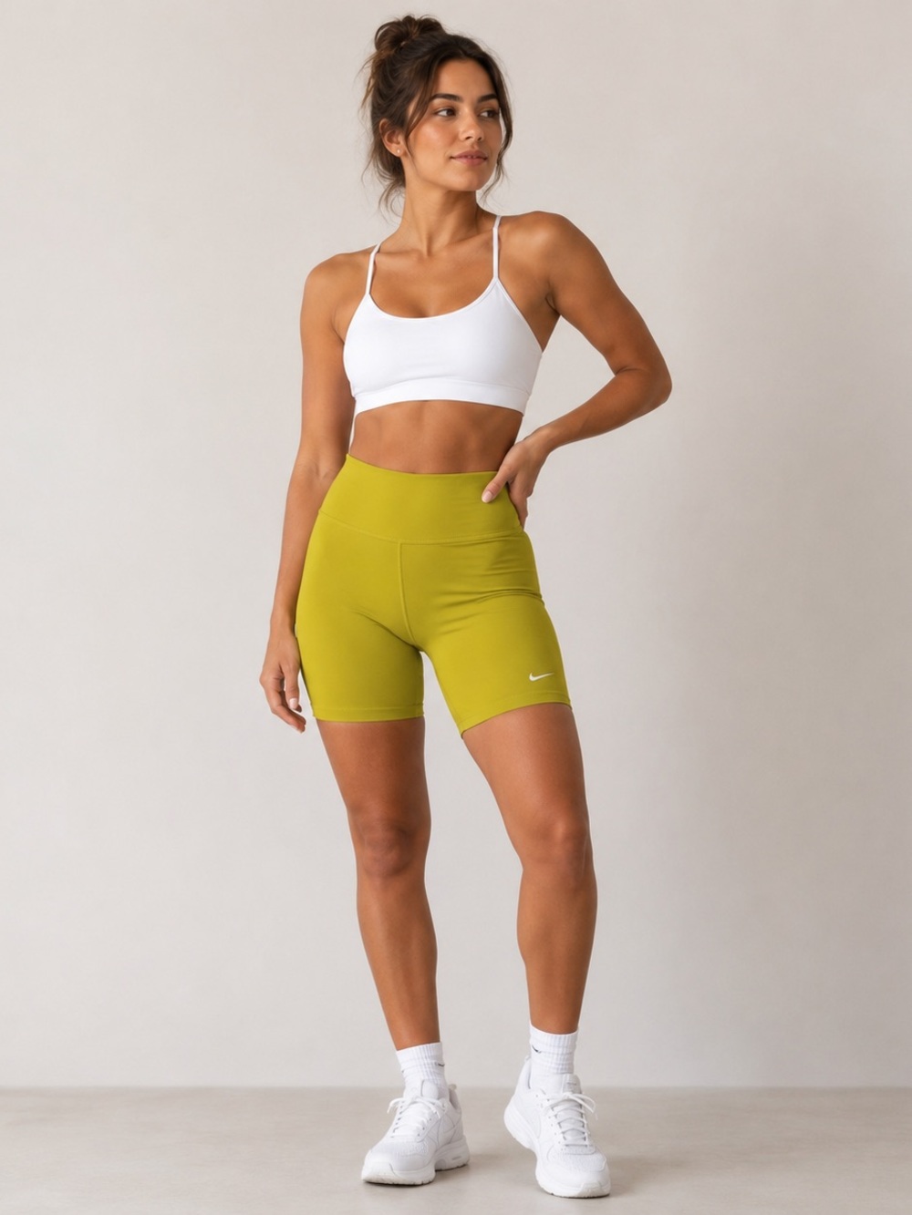 Nike One High Rise 7” Biker Shorts Chartreuse, Size Small